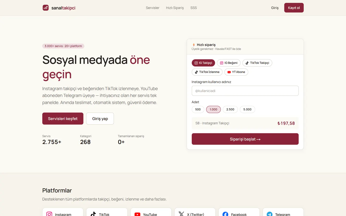 sanaltakipci.com ana sayfa ekran görüntüsü